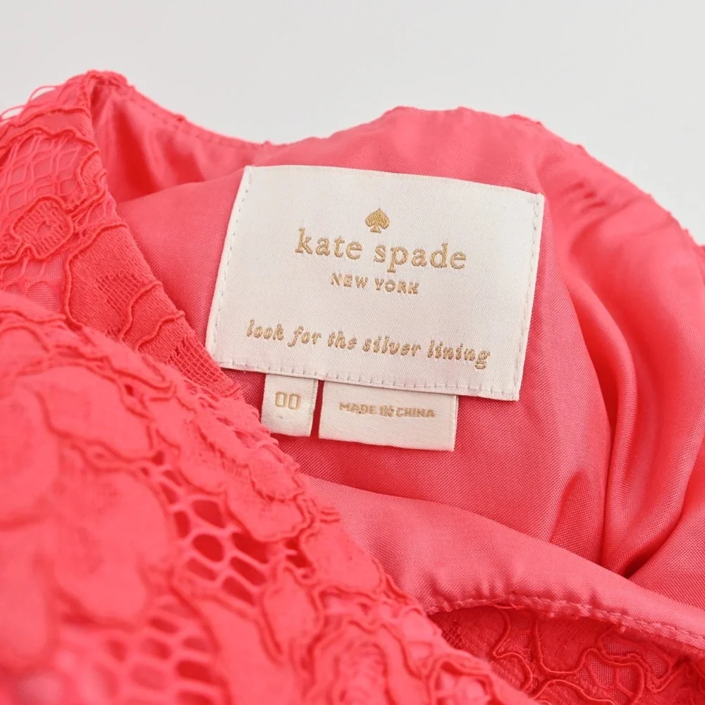 Kate Spade High Low Lace‎ Dress Size 00 Take A Walk On The Wild Side Geranium - Picture 7 of 13